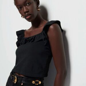 Elegant Black Ruffle Crop Top